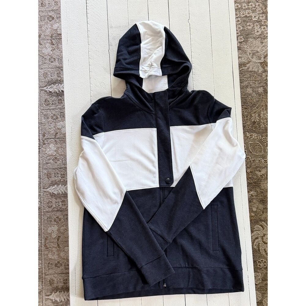 Lands' End Sport Navy White Full Zip Women's Hoodie Sz M (10-12)